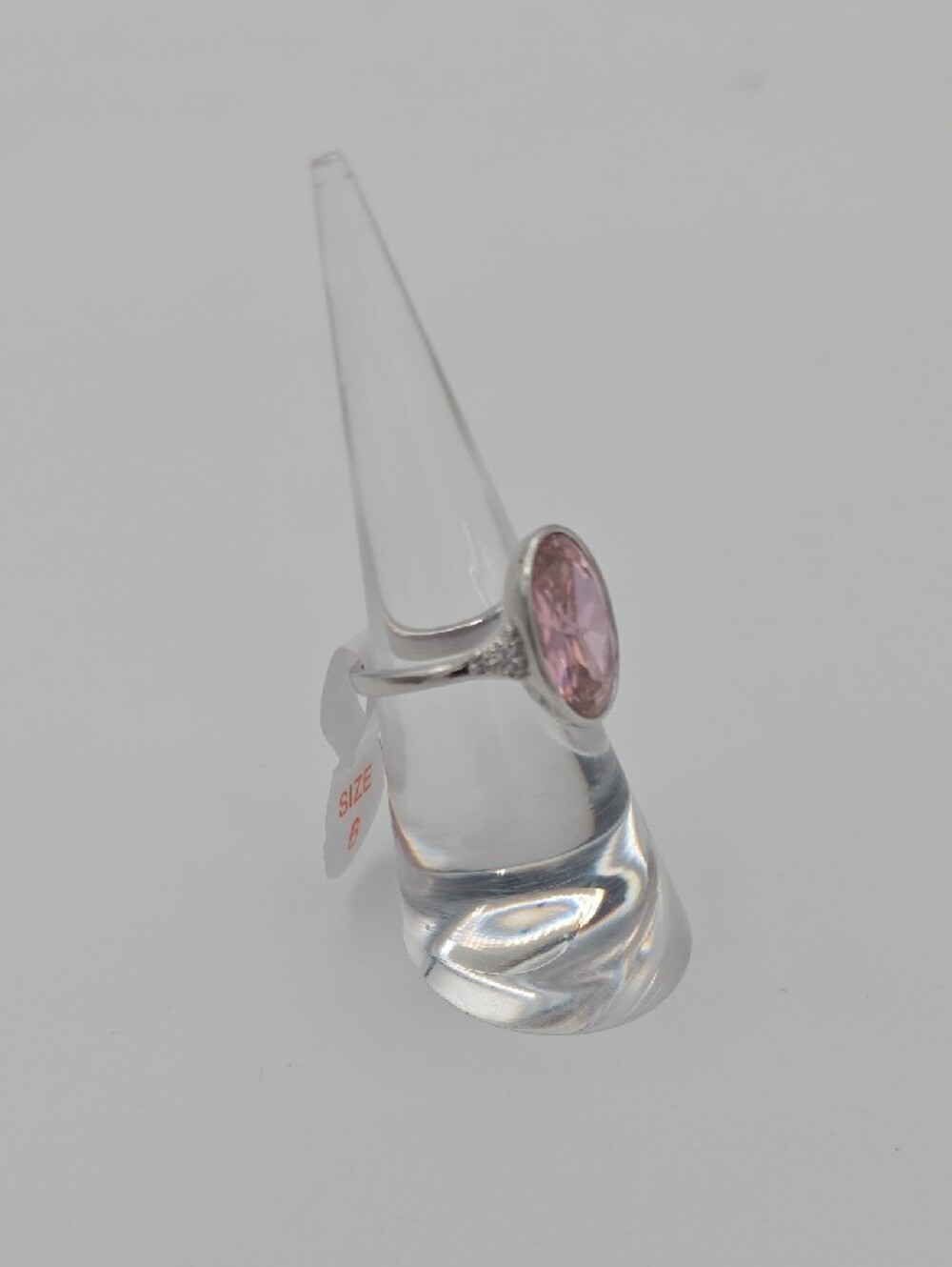 Rose Quartz CZ Rhodium Ring - Picture 2 of 3